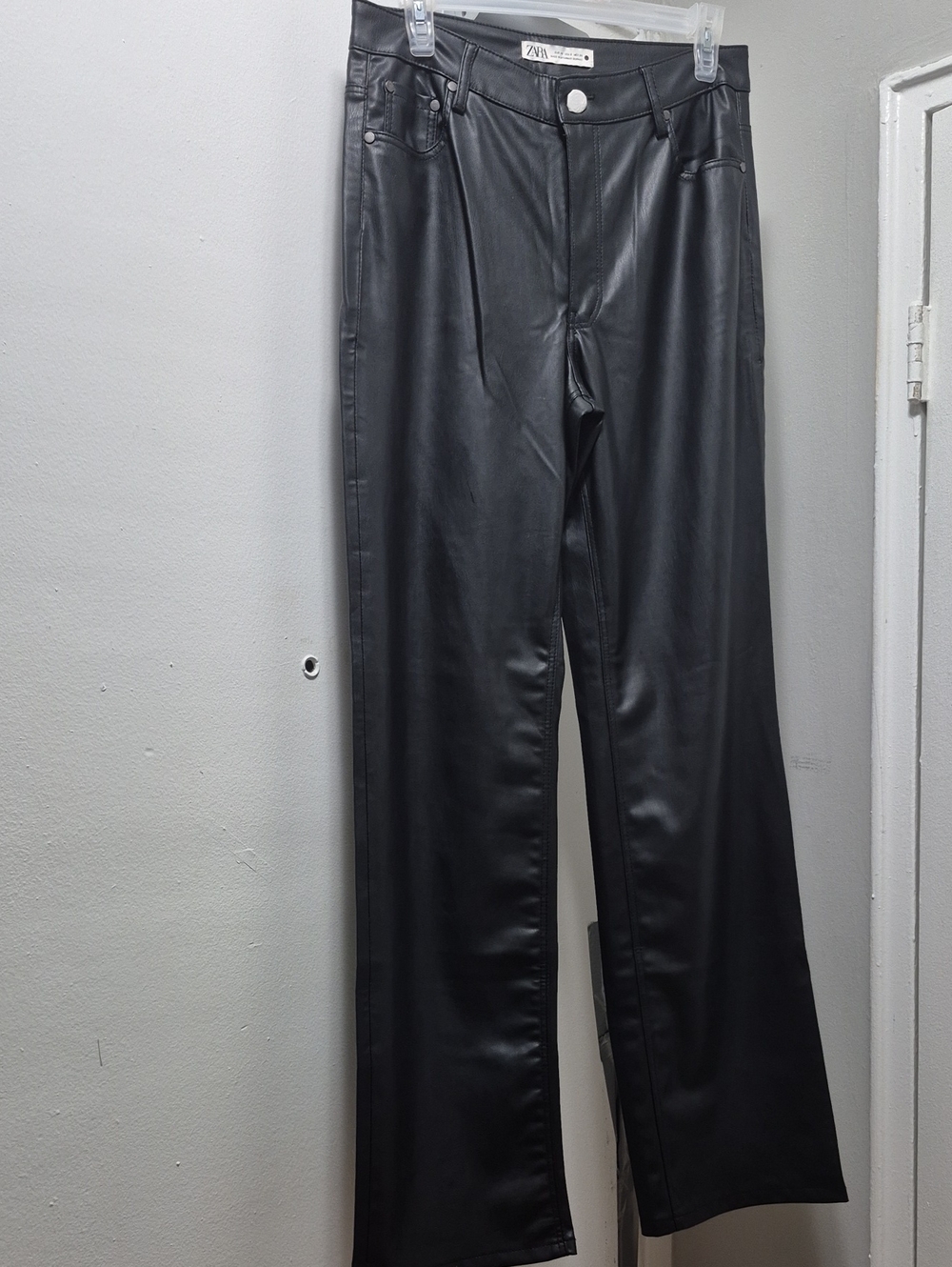 Zara Black Faux Leather Straight-Leg Trousers